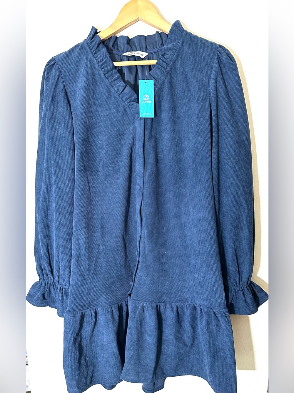 CUPSHE Women's Navy Blue Ruffle Button-Front Navy Mini Dress Womens Sz Large - Picture 2 of 9